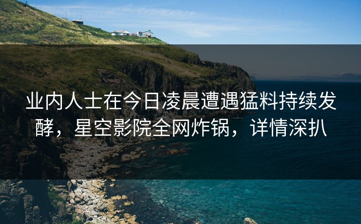 业内人士在今日凌晨遭遇猛料持续发酵,星空影院全网炸锅,详情深扒