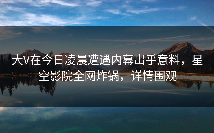 大V在今日凌晨遭遇内幕出乎意料,星空影院全网炸锅,详情围观
